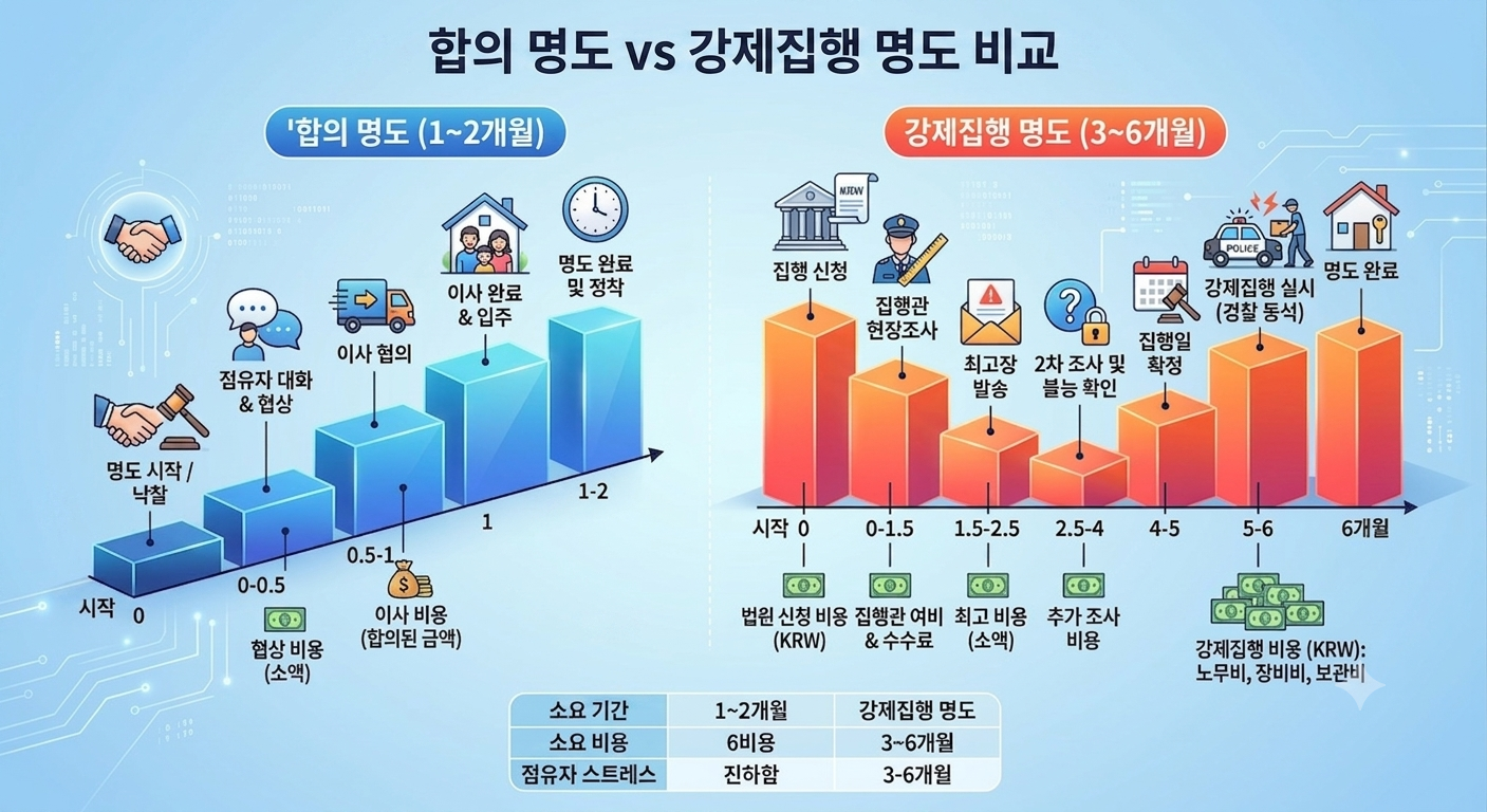 부동산 경매 명도 협의 vs 강제집행 소요 기간 비교