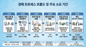 부동산 경매 절차 6단계 흐름도 인포그래픽