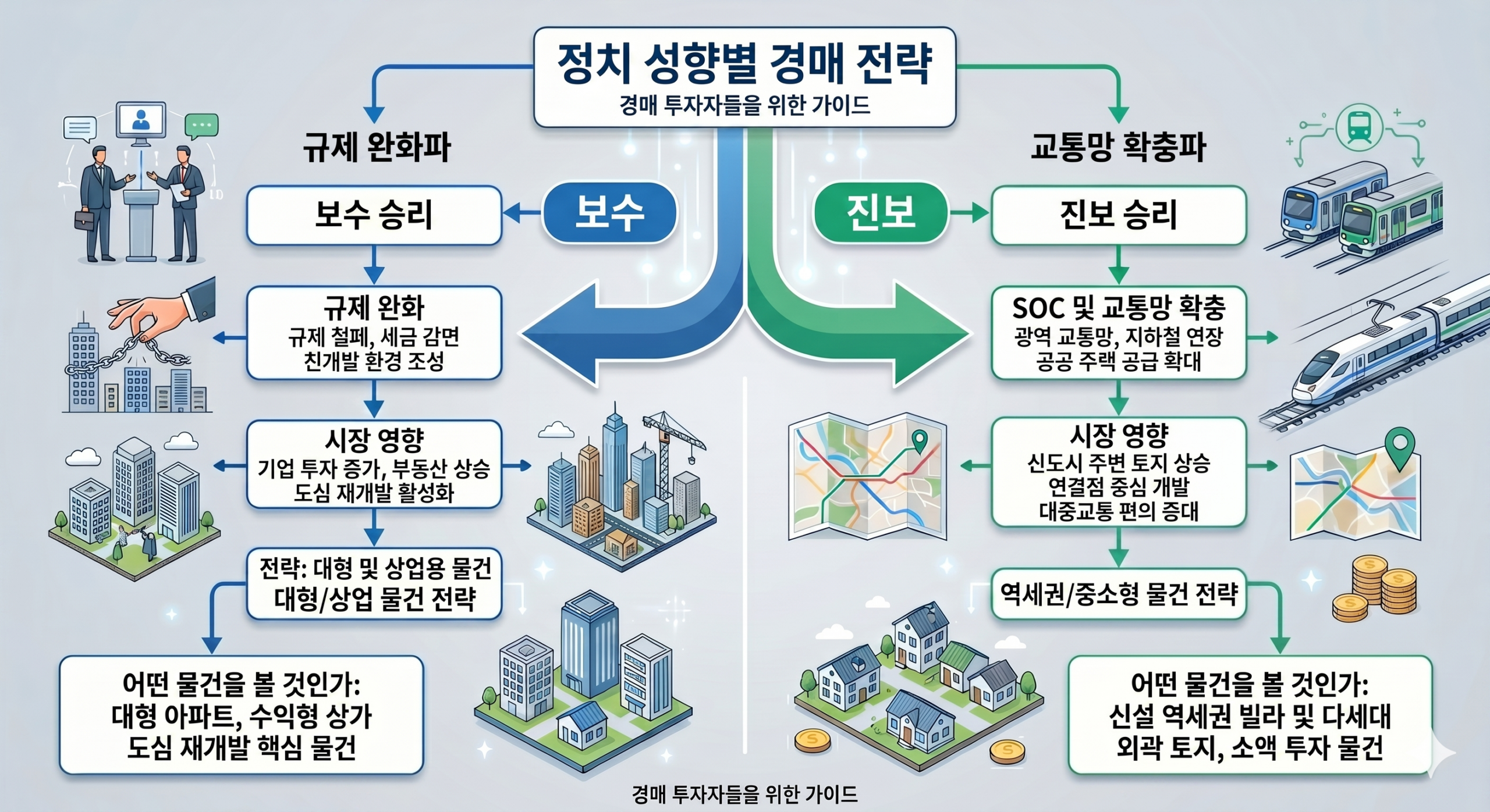 지방 선거 당선인 성향별 경매 전략 분기 도식