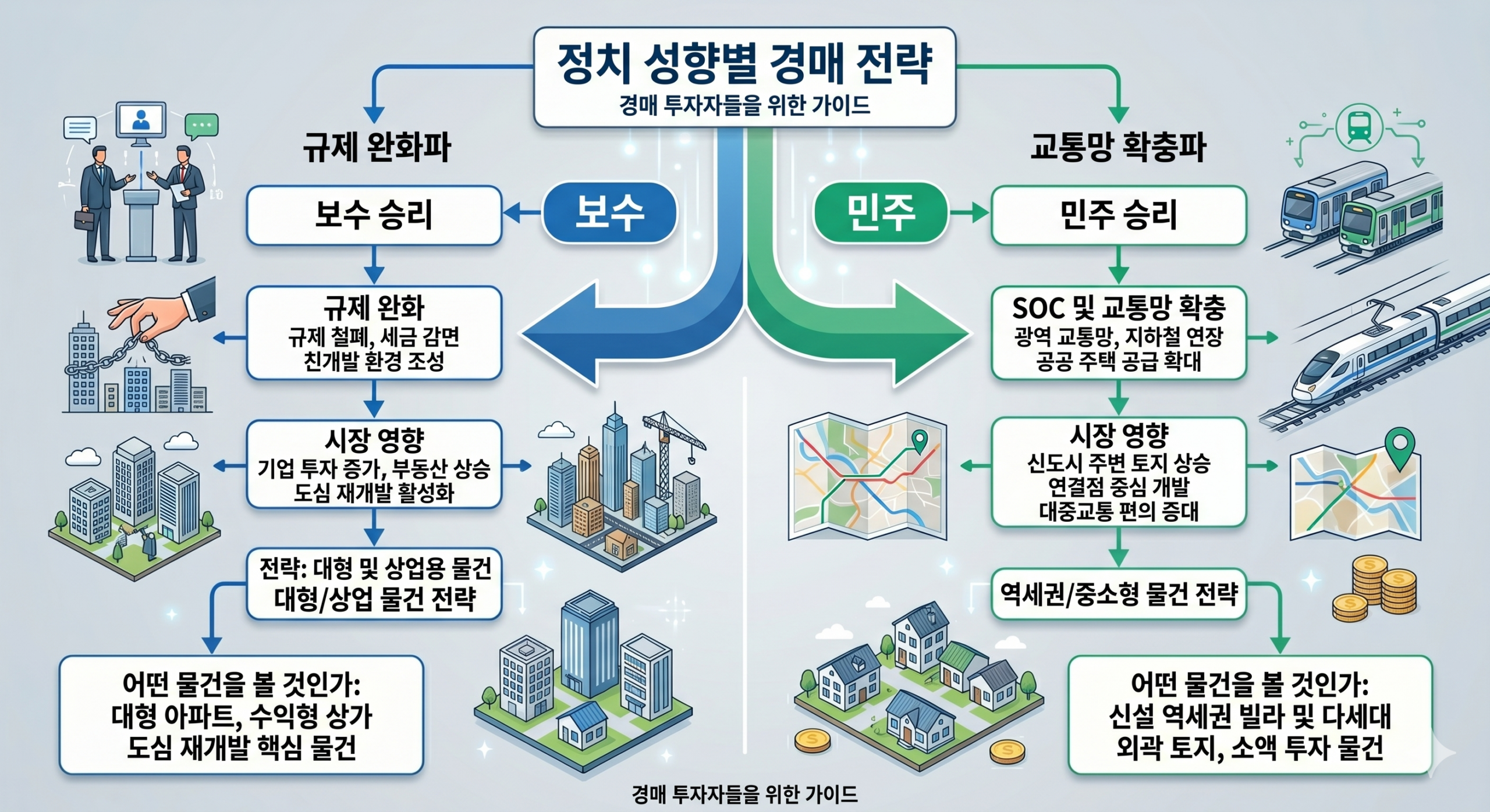 지방 선거 당선인 성향별 경매 전략 분기 도식